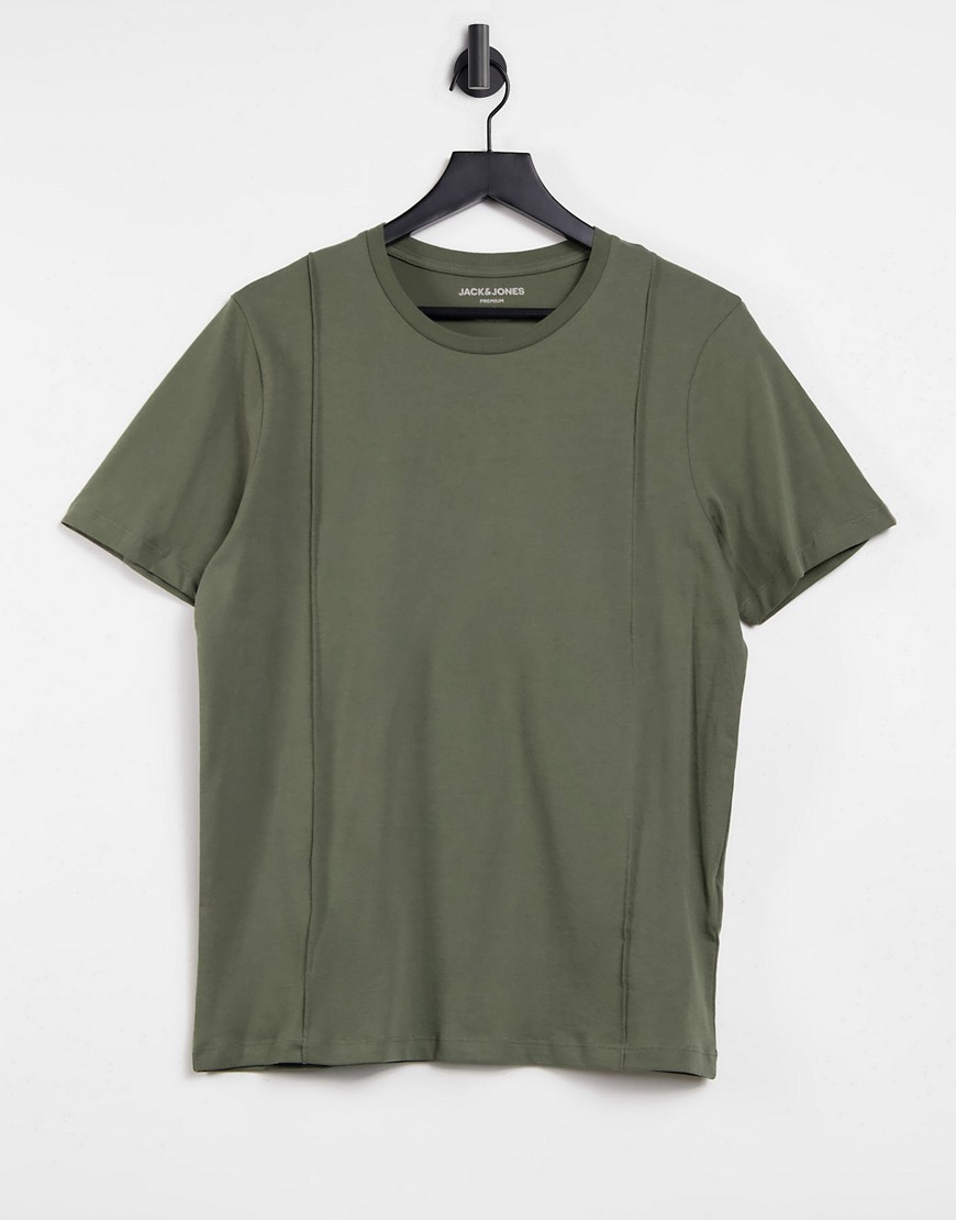 Jack & Jones - Premium - Kakifarvet t-shirt med pintucks-Grøn