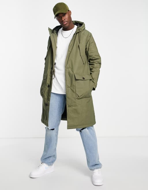Jack & Jones Premium – Kakigrön, lång parkakappa i oversize