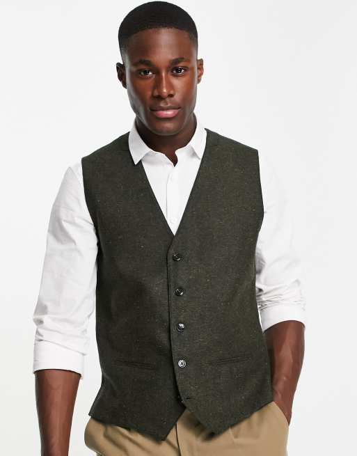 Jack & Jones Premium – Khakigrön kostymväst i nep, 3 av 4