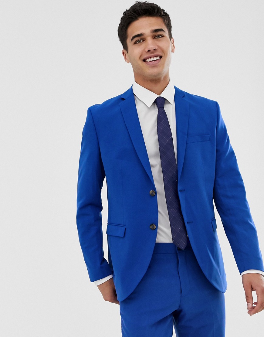 Jack & Jones – Premium – Klarblå kostymjacka i smal passform med stretch
