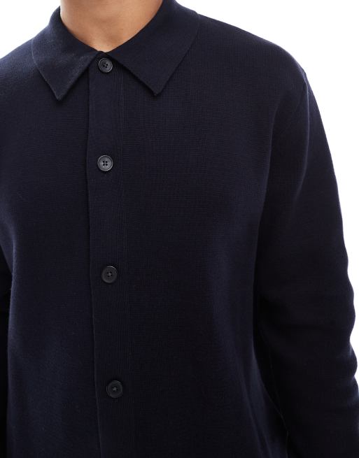 Jack & Jones premium knit cardigan with collar in navy, 2 of 5