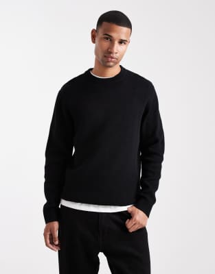 Jack & Jones Premium Knit Crew Neck Sweater In Black