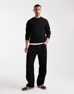 Jack & Jones Premium Knit Crew Neck Sweater In Black