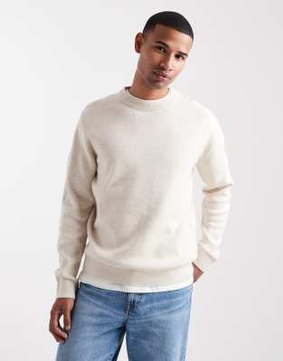 Jack & Jones Premium Knit Crew Neck Sweater In White