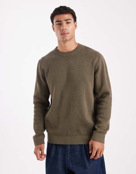 Jack & Jones premium knit crew neck sweater in olive - view 1