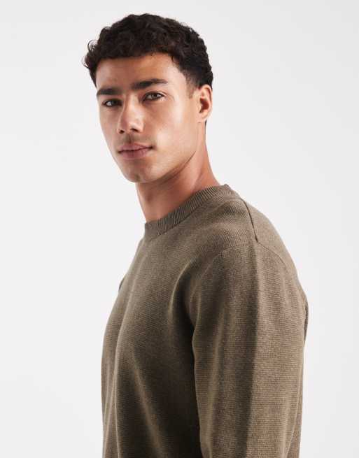 Jack & Jones premium knit crew neck sweater in olive, 5 of 5
