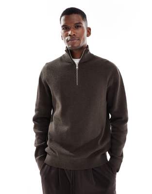 Jack & Jones Premium Knit Quarter Zip In Black