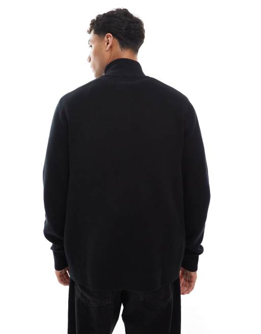 Jack & Jones premium knit zip up sweater in black