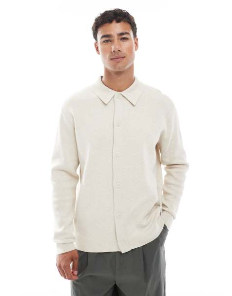 Jack & Jones premium knitted cardigan with collar in cream - view 1
