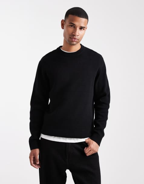Jack & Jones premium knitted crew neck jumper in black - view 1