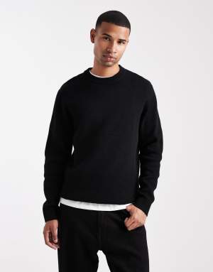 Jack & Jones premium knitted crew neck jumper in black