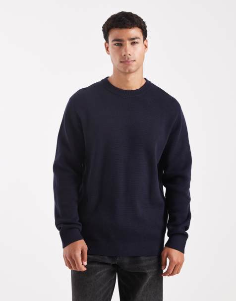 Jack & Jones premium knitted crew neck jumper in night sky - view 1