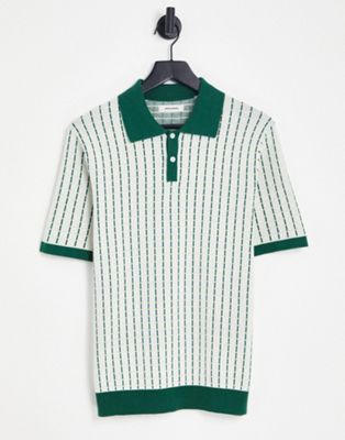 Jack & Jones Premium knitted polo in green grid check
