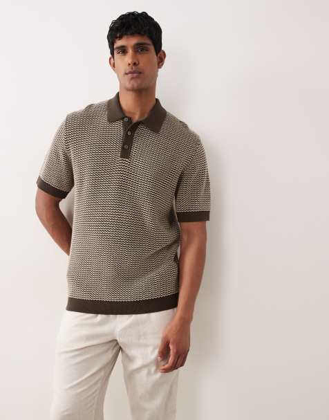Jack & Jones Premium knitted print polo in brown - view 1