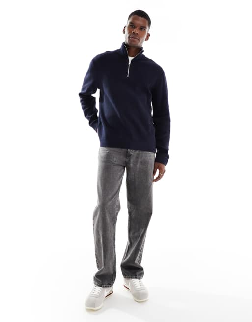 Jack & Jones premium knitted quarter zip in navy, 2 of 5