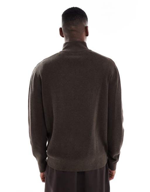 Jack & Jones premium knitted quarter zip jumper in brown, 3 of 5