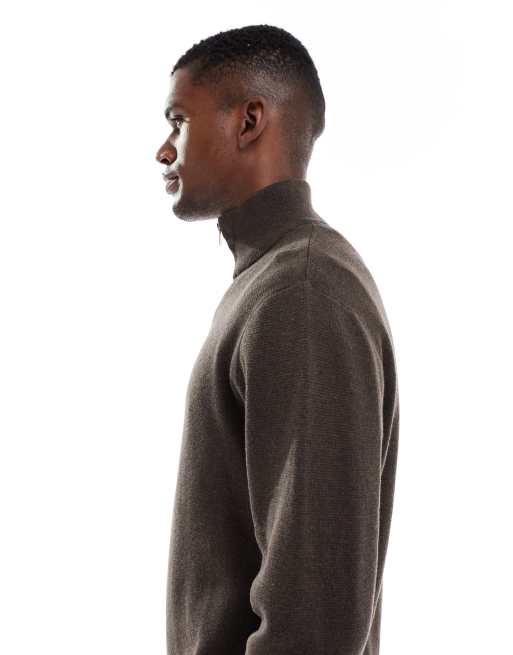 Jack & Jones premium knitted quarter zip jumper in brown, 4 of 5