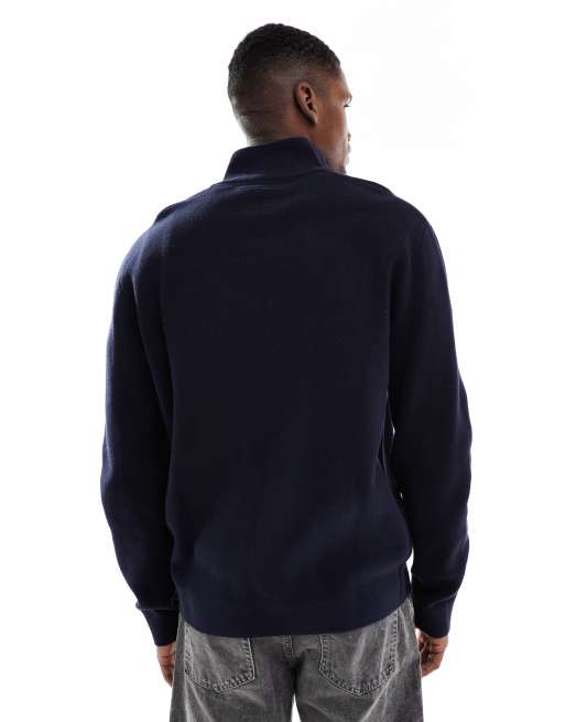 Jack & Jones premium knitted quarter zip jumper in navy, 3 of 5