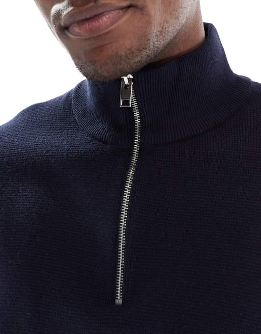 Jack & Jones premium knitted quarter zip jumper in navy, 5 of 5