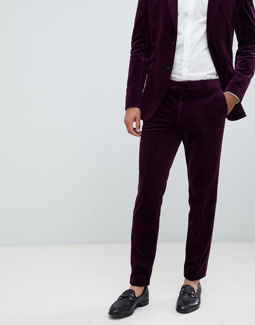 Jack & Jones – Premium – Kostymbyxor av sammet med smal passform-Lila