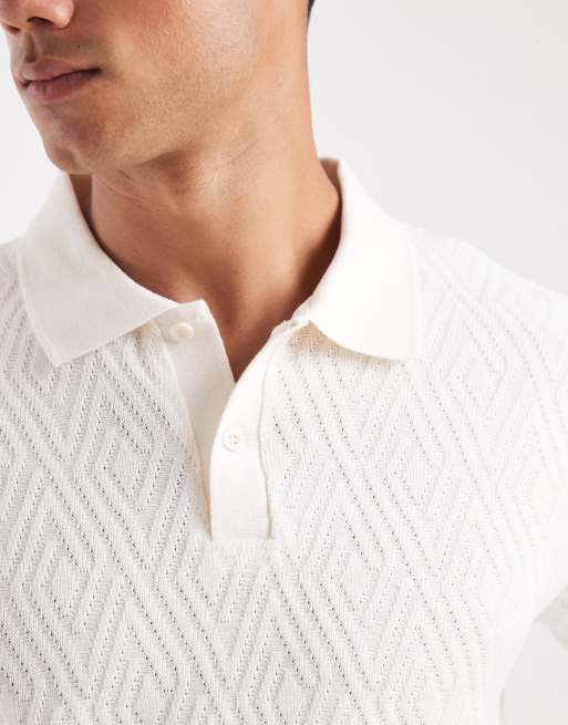 Jack & Jones Premium – Krämvit, stickad pikétröja med korta ärmar, 5 av 5