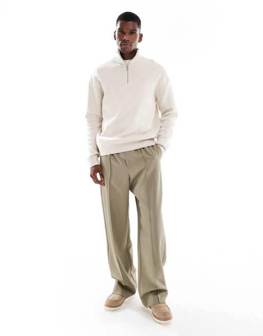 Jack & Jones Premium – Krämvit, stickad tröja med kort dragkedja vid halsen, 2 av 5