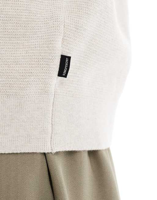 Jack & Jones Premium – Krämvit, stickad tröja med kort dragkedja vid halsen, 5 av 5