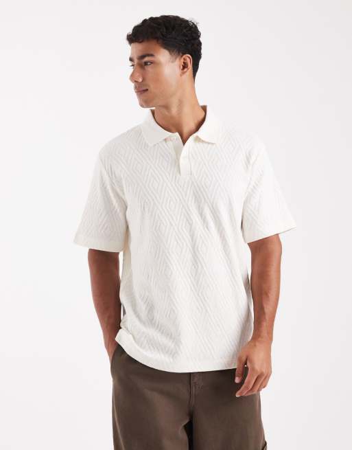 Jack & Jones Premium – Kremowa dzianinowa koszulka polo z krótkim rękawem