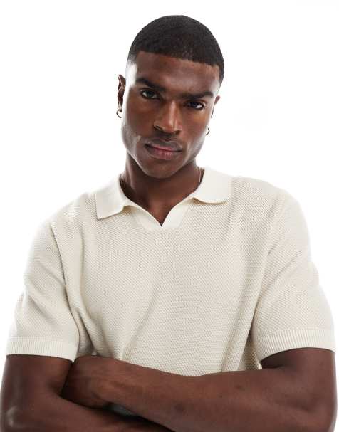 Jack & Jones Premium split neck collar in cream texture