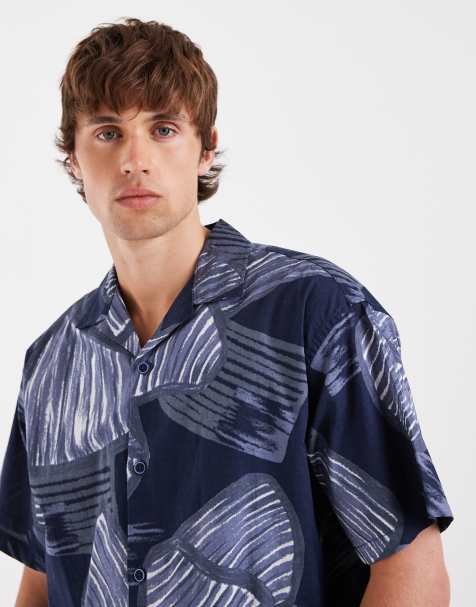Jack & Jones Premium – Kurzärmliges Hemd in Marineblau mit Pflanzen-Print - view 1