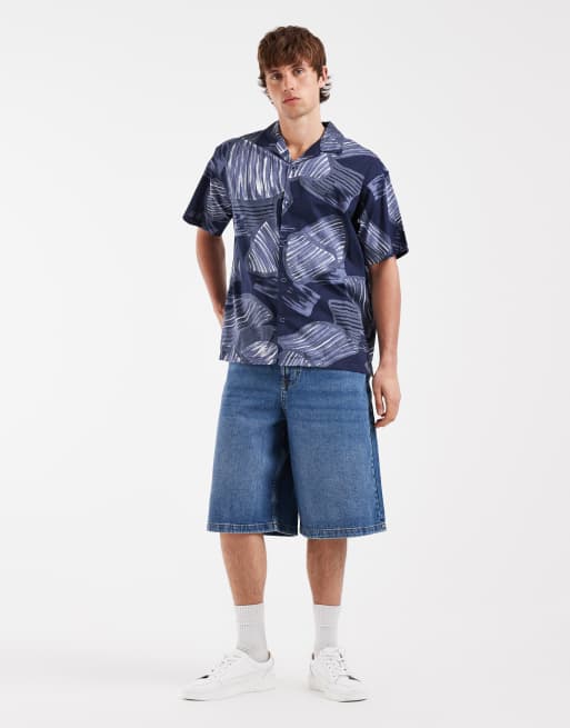 Jack & Jones Premium – Kurzärmliges Hemd in Marineblau mit Pflanzen-Print, 2 von 5