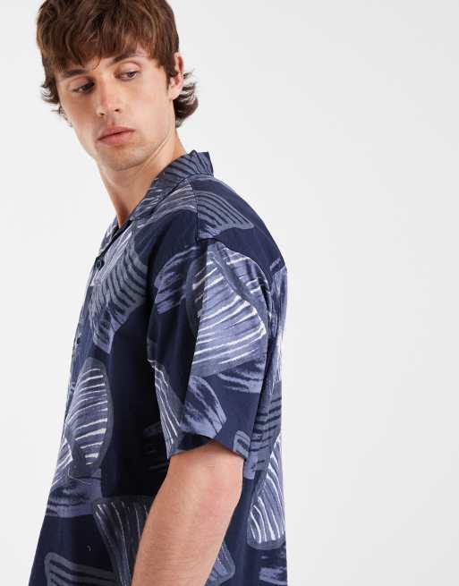 Jack & Jones Premium – Kurzärmliges Hemd in Marineblau mit Pflanzen-Print, 4 von 5