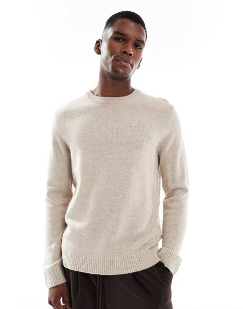 Jack & Jones premium lambswool crew neck sweater in beige - view 1