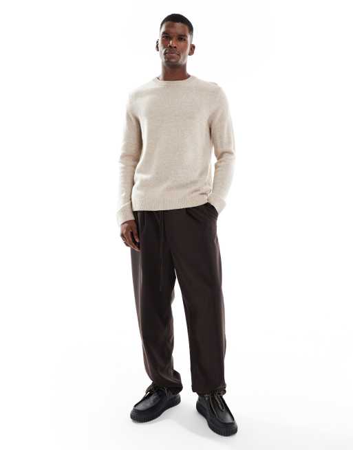 Jack & Jones Premium - Lamswollen trui met ronde hals in beige, 2 van 5