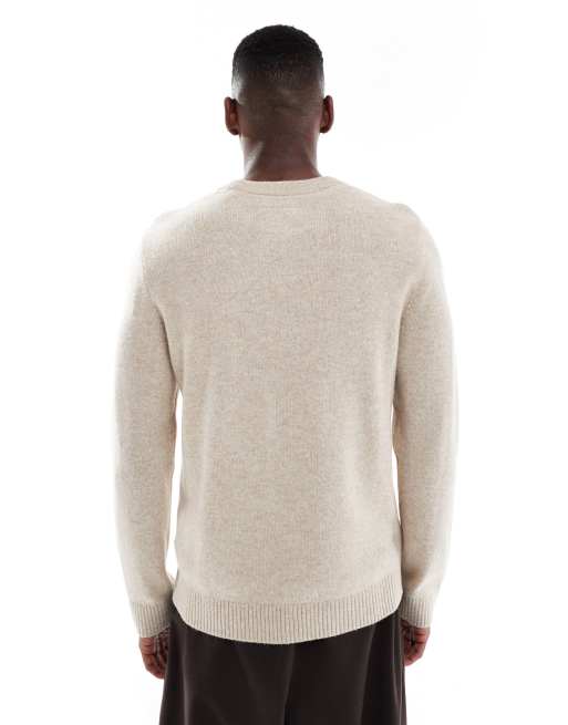 Jack & Jones Premium - Lamswollen trui met ronde hals in beige, 3 van 5