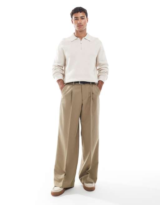 Jack & Jones Premium – Langärmliges, gestricktes Polohemd in Creme mit kurzem Reißverschluss, 3 von 4