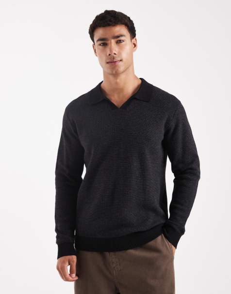 Jack & Jones Premium – Langärmliges Strick-Polohemd in Dunkelgrau - view 1