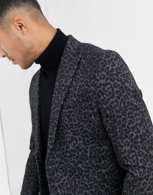 Black leopard 2025 print blazer