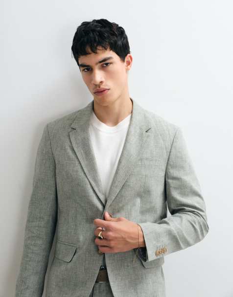 Jack & Jones Premium linen blend slim suit jacket in sage green - part of a set - view 1