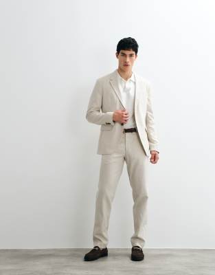 Jack & Jones Premium Linen Mix Slim Fit Suit Blazer In Neutral