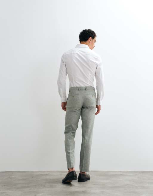 Jack & Jones Premium linen blend slim suit pants in sage green -set, 3 of 5