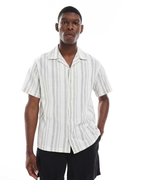 Jack & Jones Premium linen blend striped t-shirt in white - view 1