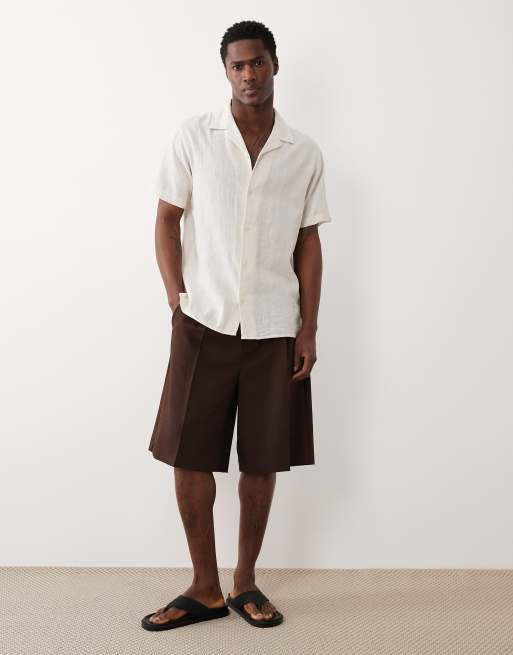 Jack & Jones Premium linen blend textured stripe shirt in cream, 2 of 5