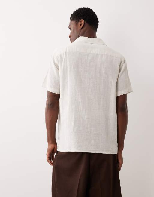 Jack & Jones Premium linen blend textured stripe shirt in cream, 5 of 5