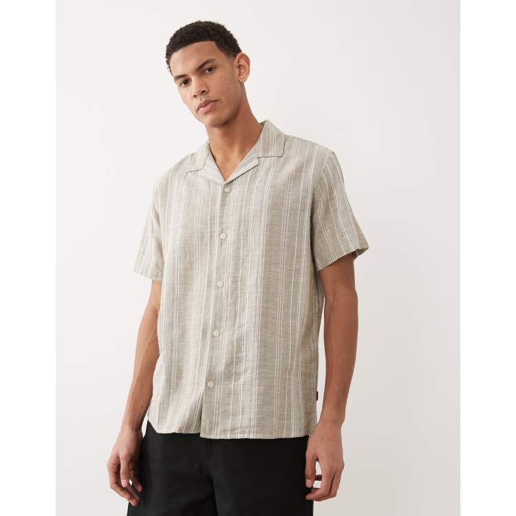 Jack & Jones Premium linen blend textured stripe shirt in light
