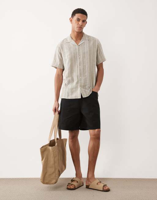 Jack & Jones Premium linen blend textured stripe shirt in light grey, 2 of 5