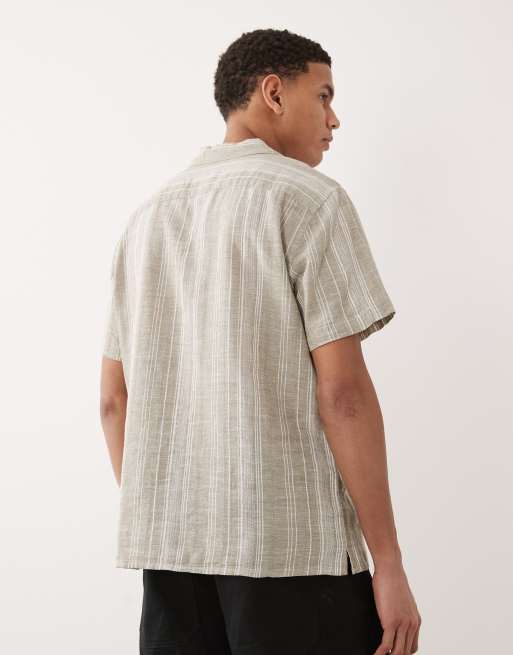 Jack & Jones Premium linen blend textured stripe shirt in light grey, 3 of 5