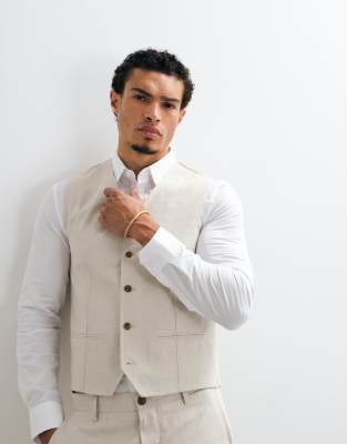 Jack & Jones Premium Linen Blend Vest In Neutral