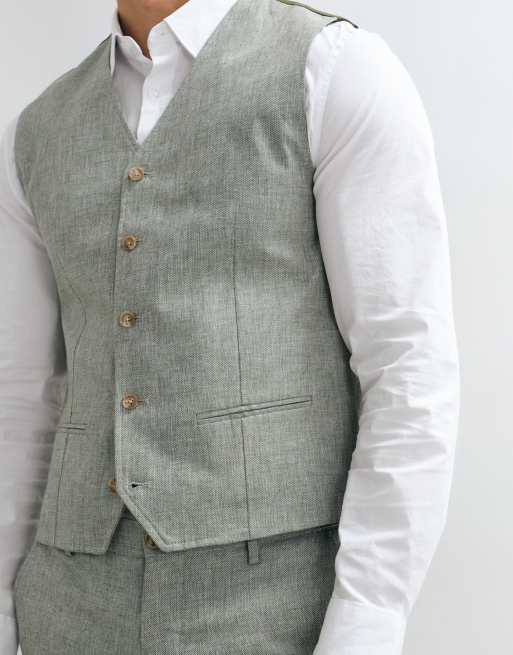 Jack & Jones Premium linen blend vest in sage green - part of a set, 4 of 5