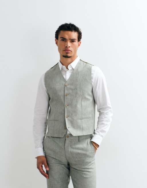 Jack & Jones Premium linen blend vest in sage green - part of a set, 5 of 5